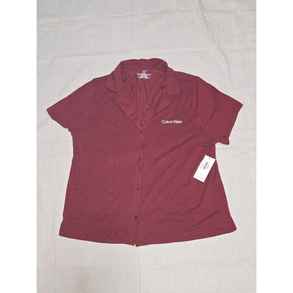 Calvin Klein Women Burgundy Cotton Modal Button Down Sleep Shirt XL QP2834L-602